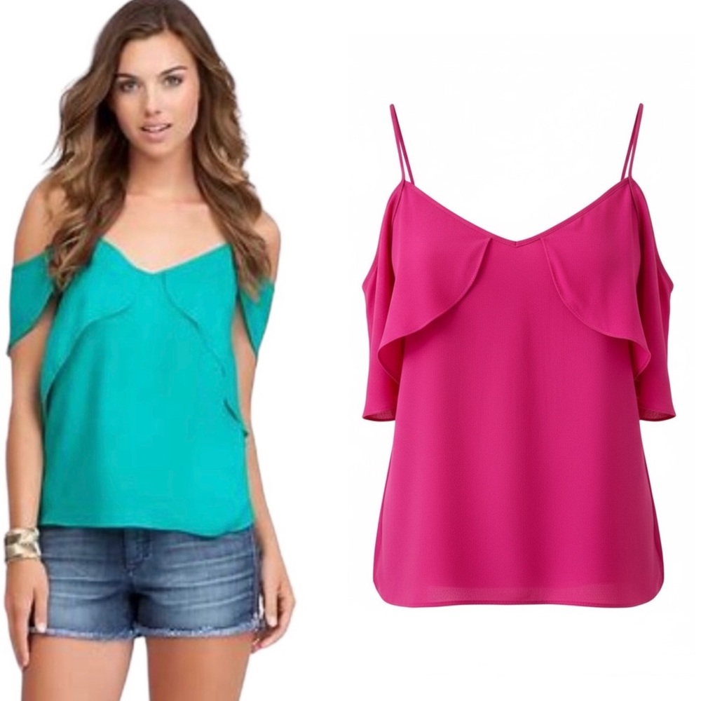 BeBe Hot Pink V-Neck Short Sleeve Cold Shoulder Top Size Small